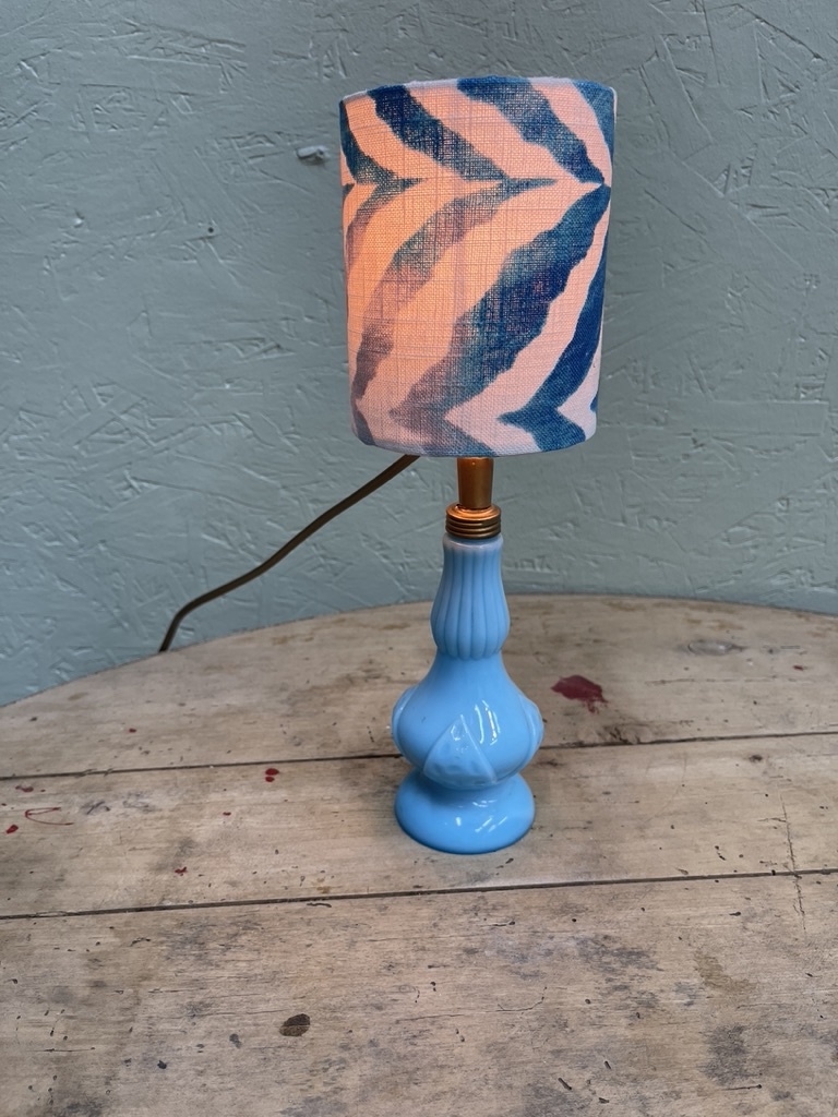 Antique opaline lamp with shade with waves