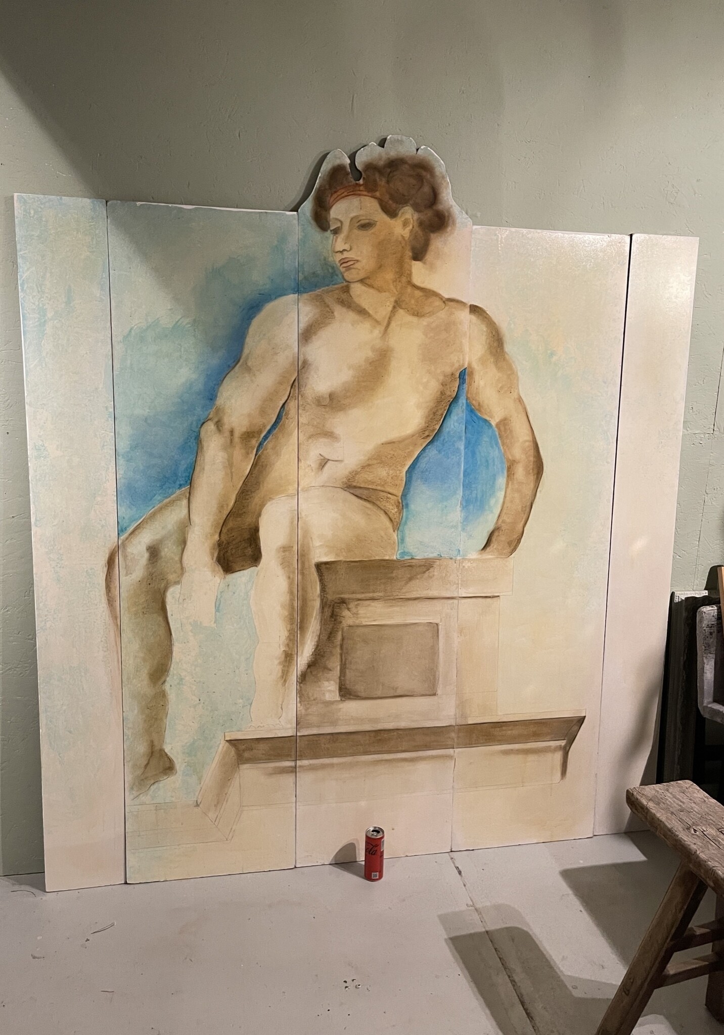 Painting in 5 panels of a stunning naked man
