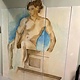 Painting in 5 panels of a stunning naked man