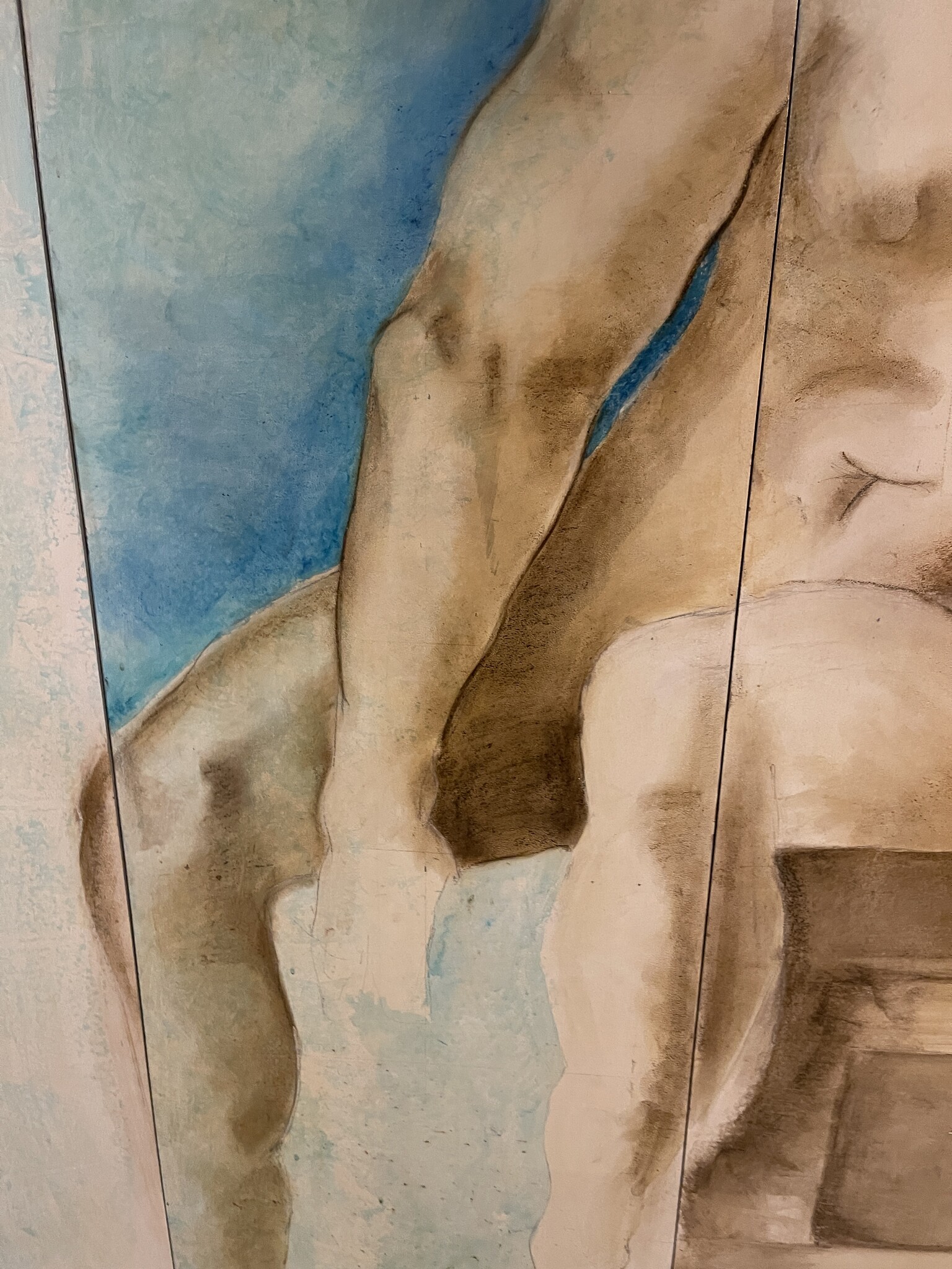 Painting in 5 panels of a stunning naked man