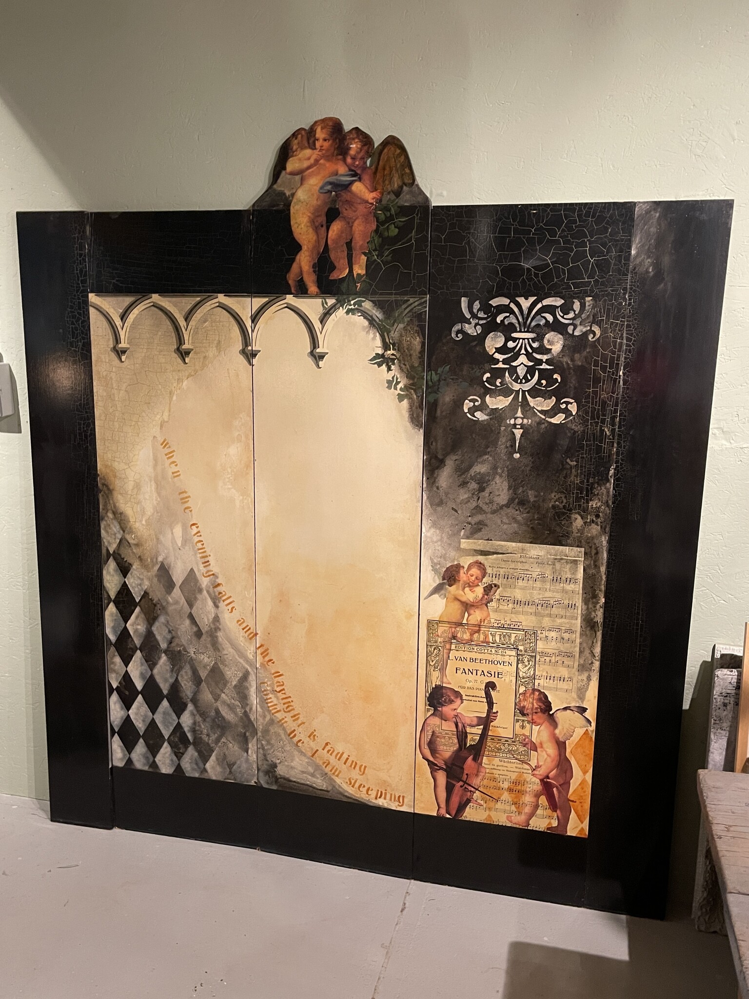 Painting in 5 panels of a stunning naked man