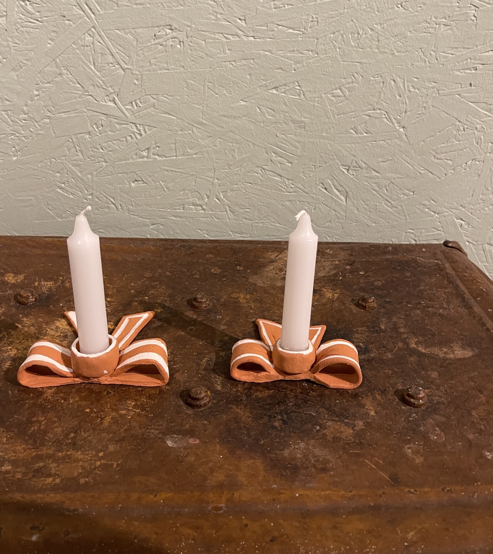 Handmade ceramic bowtie candleholders
