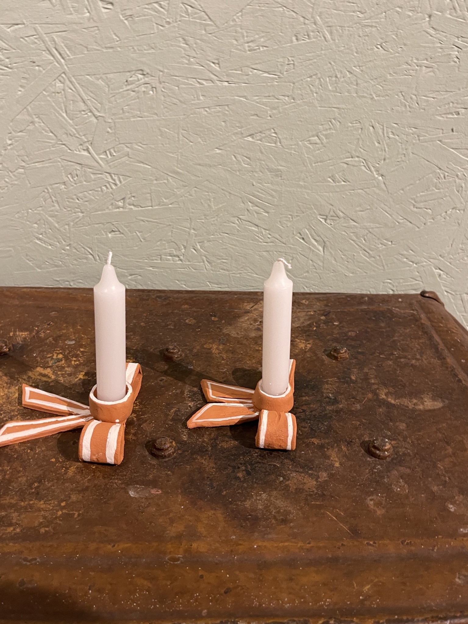 Handmade ceramic bowtie candleholders