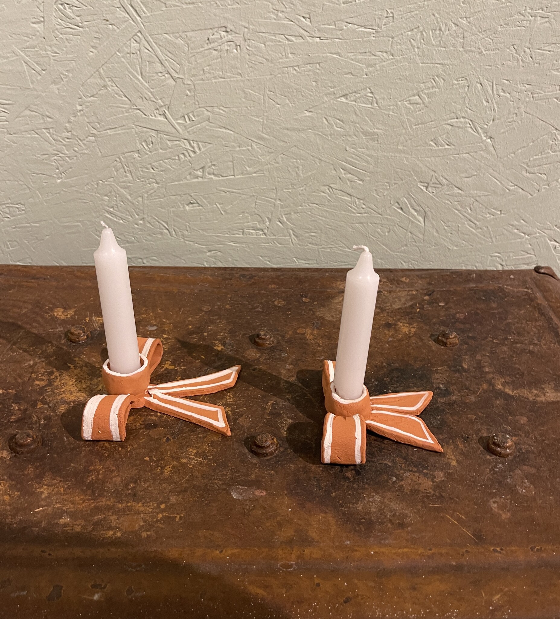 Handmade ceramic bowtie candleholders