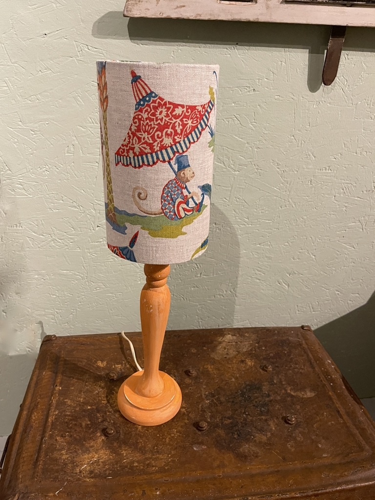 Vintage lamp with happy monkey lampshade