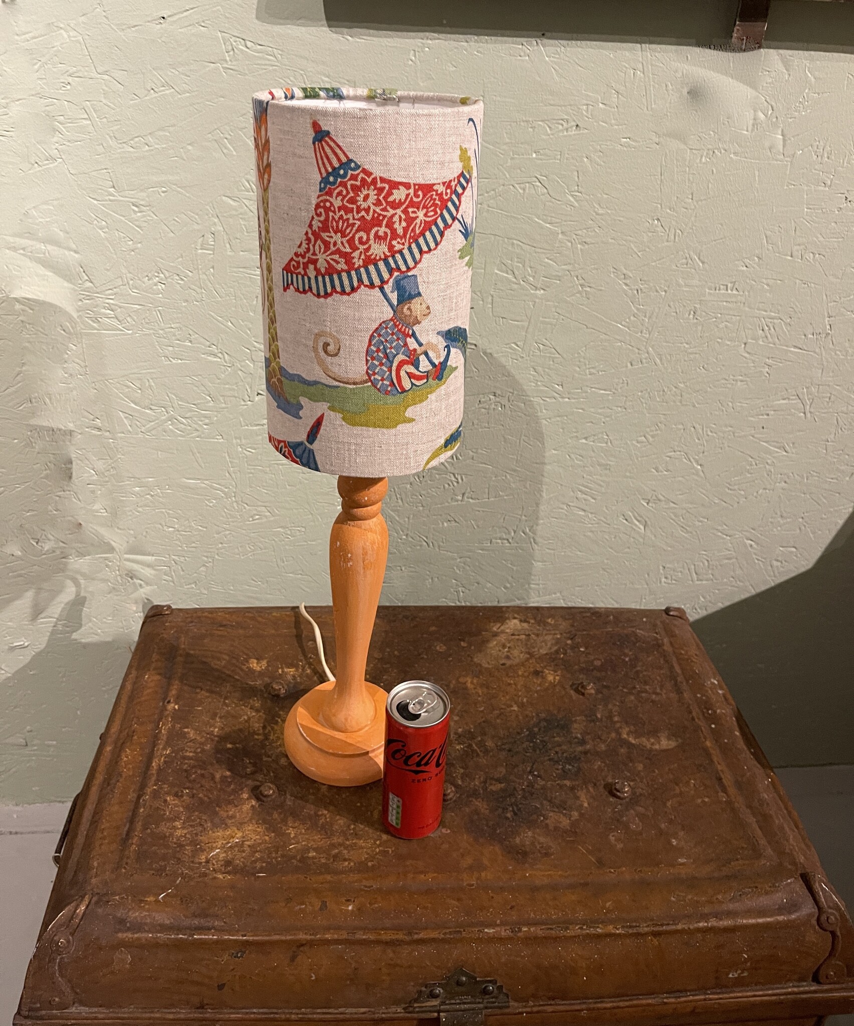 Vintage lamp with happy monkey lampshade