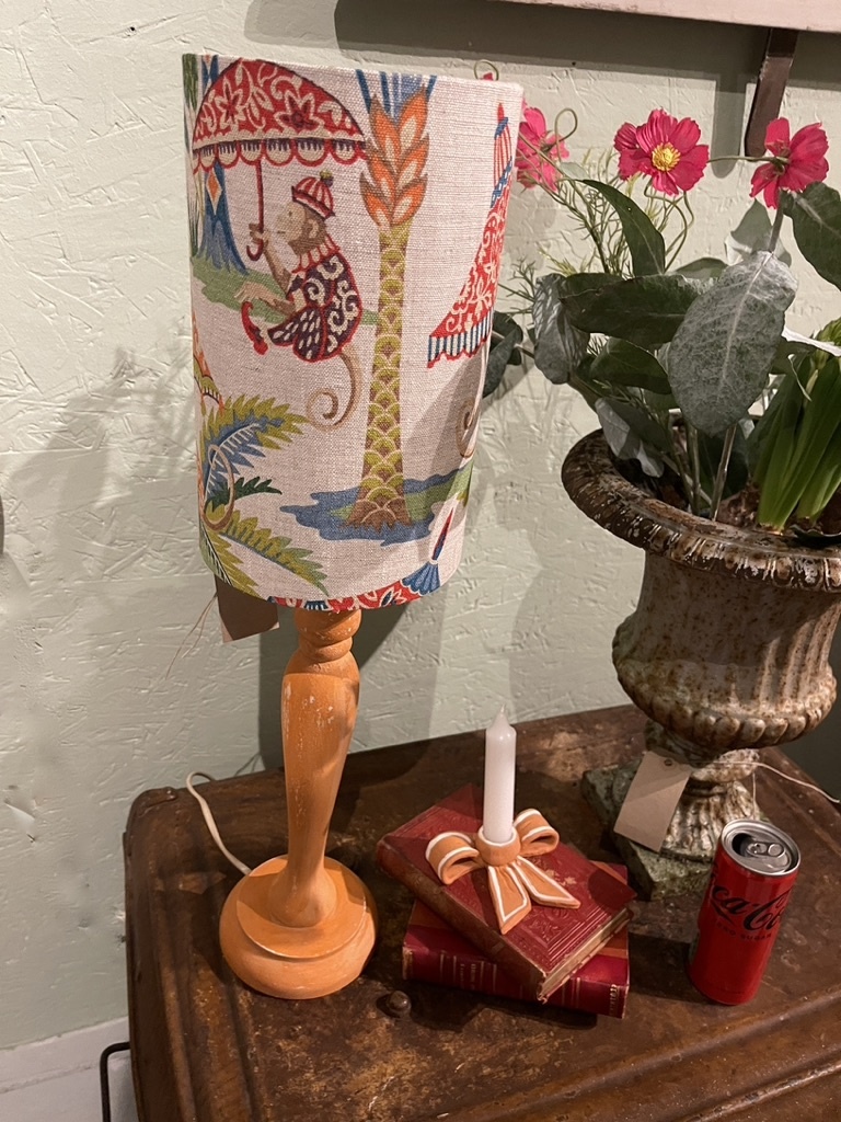 Vintage lamp with happy monkey lampshade