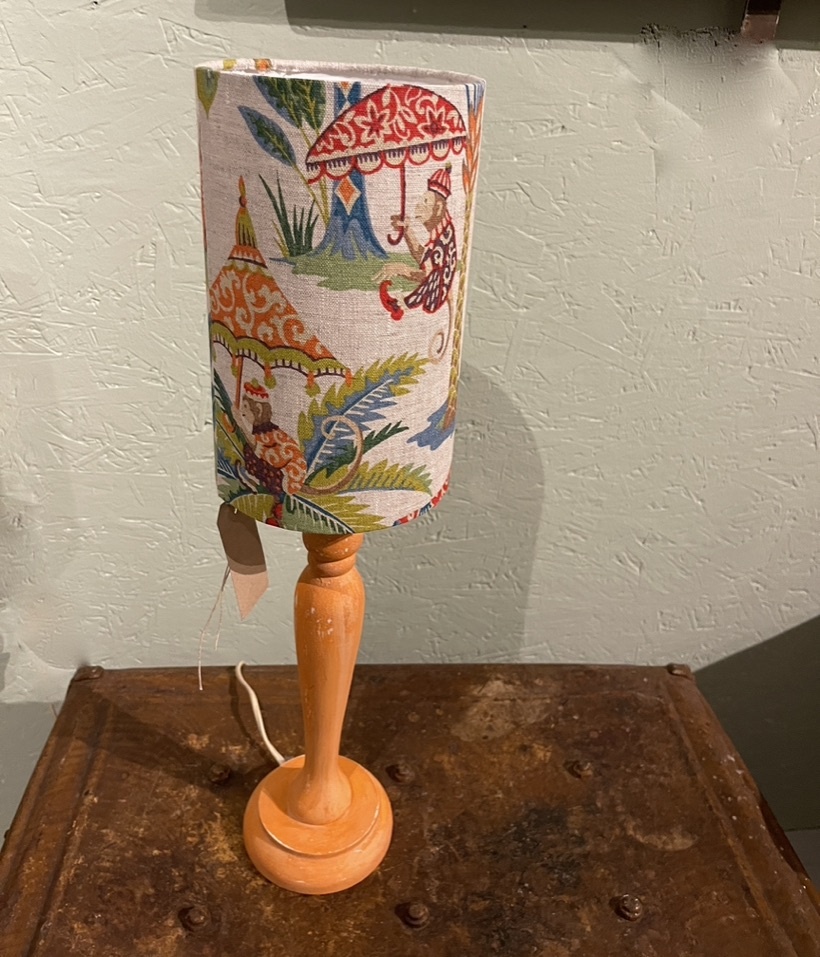 Vintage lamp with happy monkey lampshade