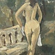 Naive oil painting of a lady in the garden