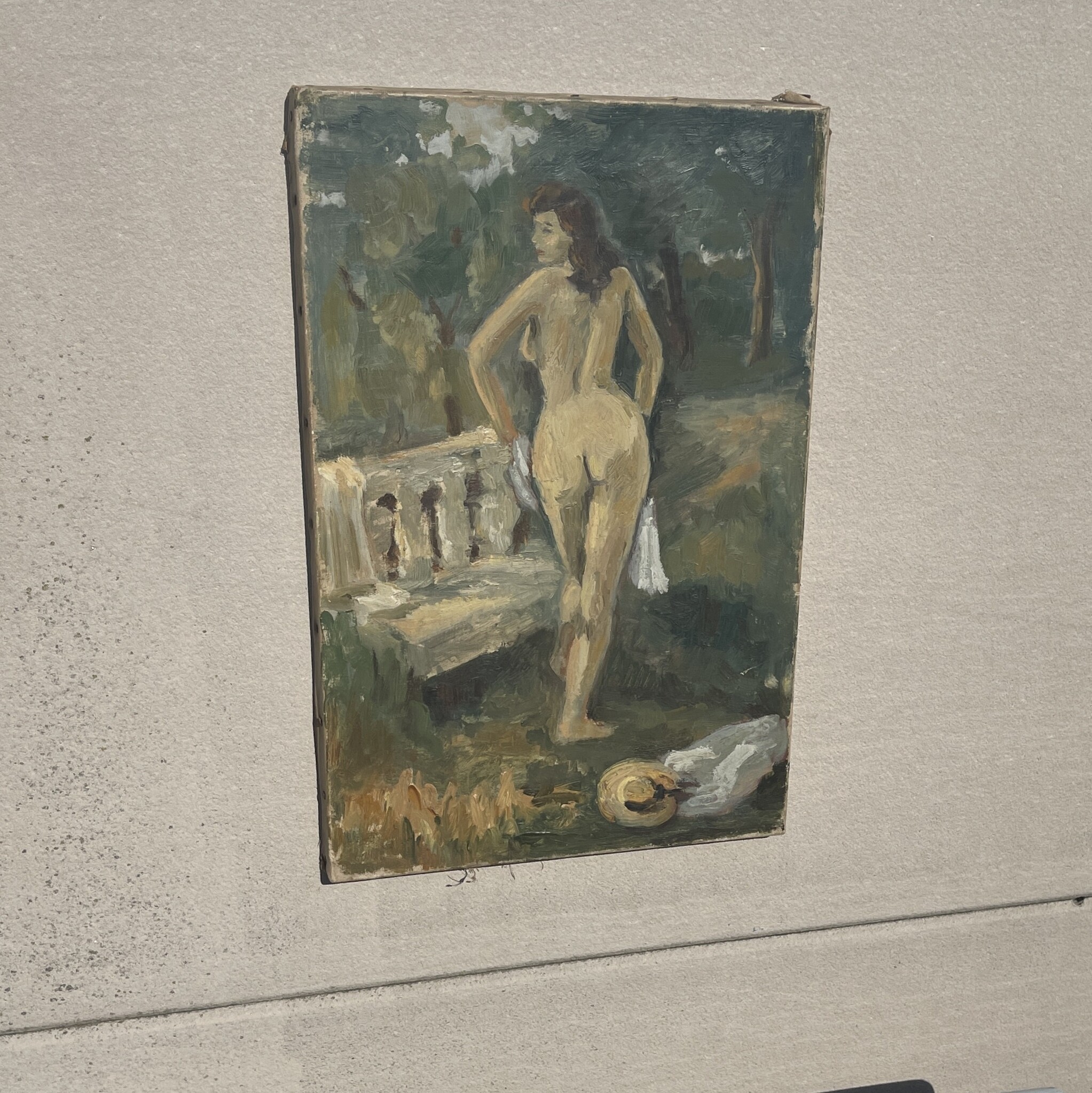 Naive oil painting of a lady in the garden