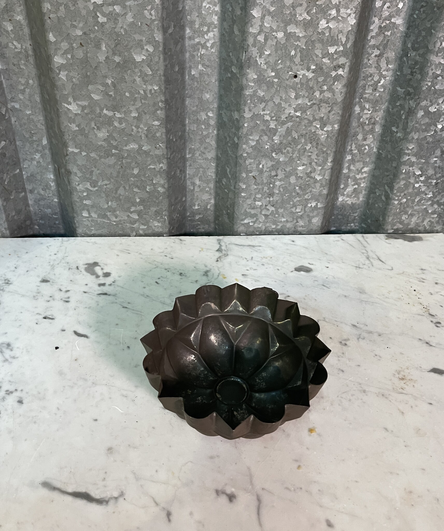 Antique backing tin or pudding tin with hanging hook