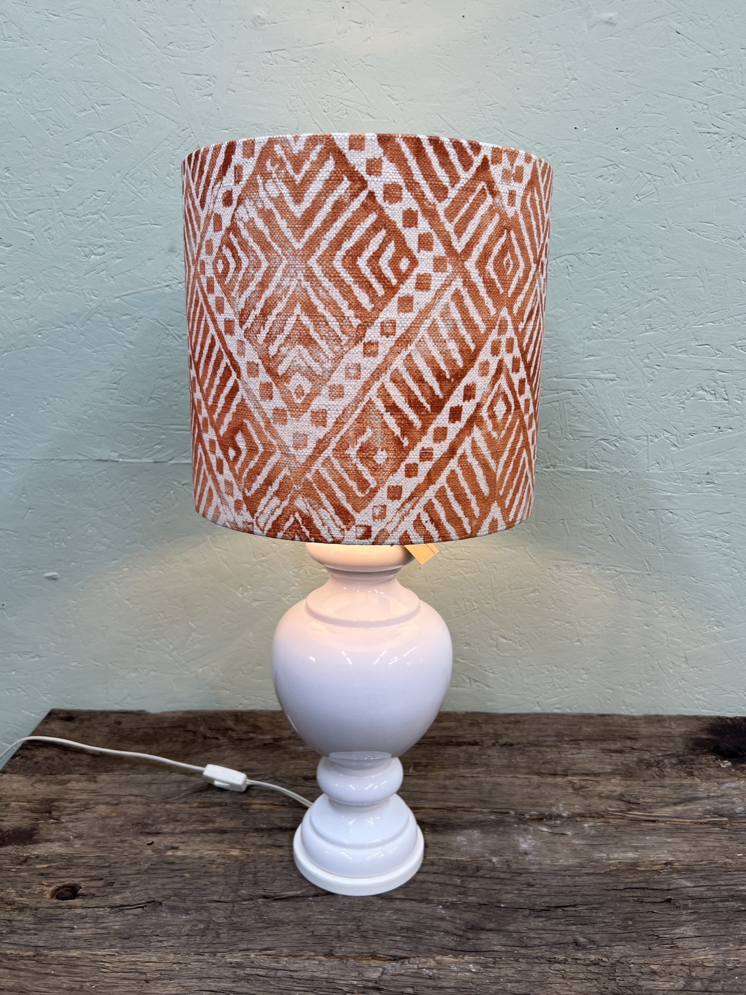 Bespoke lamp shade with diamond pattern
