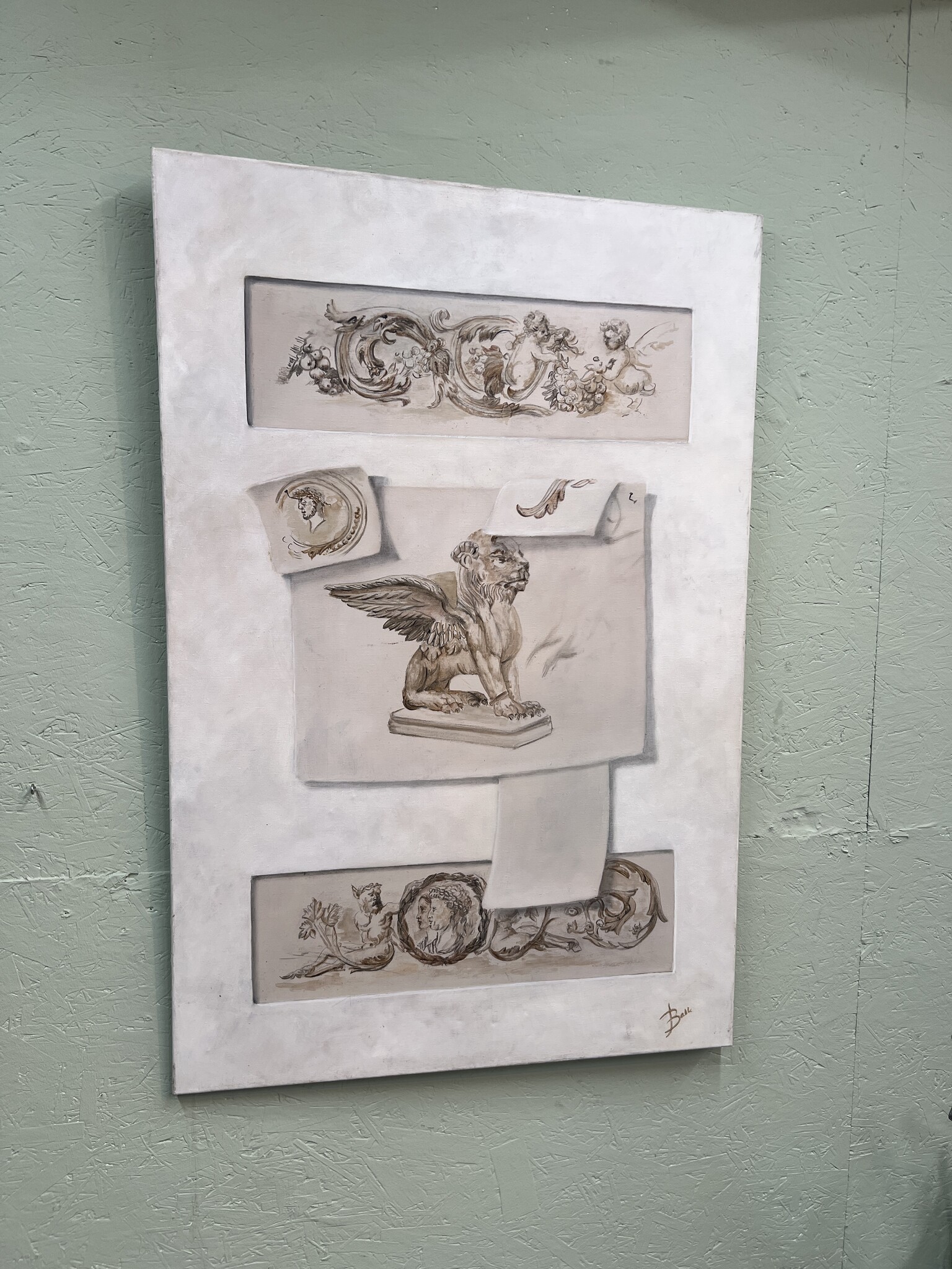 Schilderij van leerling van de academie, oefeningen in klassieke taferelen en objecten