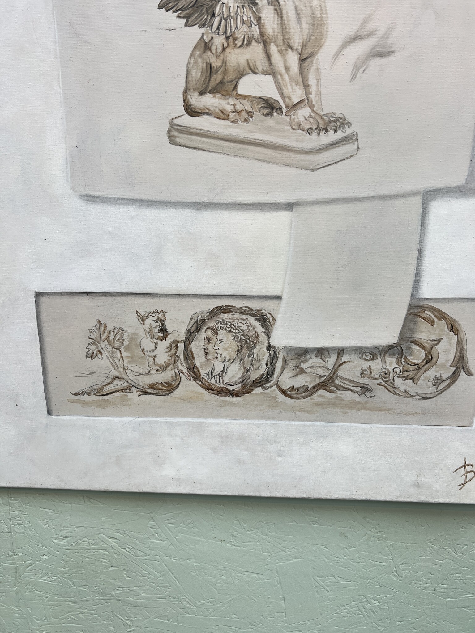 Schilderij van leerling van de academie, oefeningen in klassieke taferelen en objecten