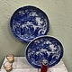 Antique plate with blue decoration with Japanese men
