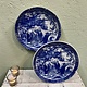 Antique plate with blue decoration with Japanese men