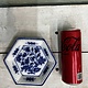 Klein zeskantig blauw wit  schoteltje
