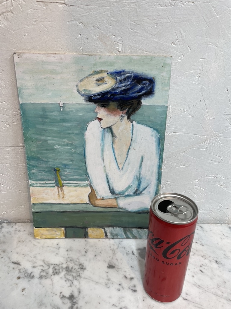 Schilderij van een dame met een hoed aan de boulevard