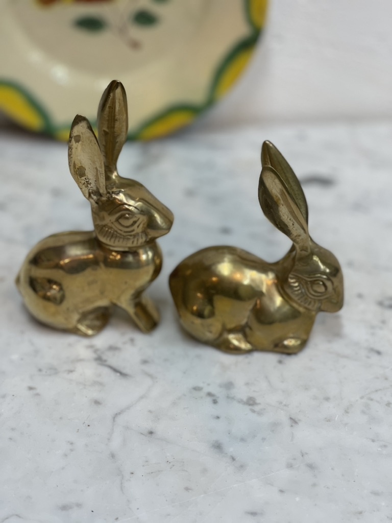 Vintage brass rabbit couple