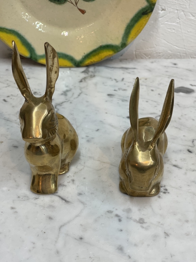 Vintage brass rabbit couple