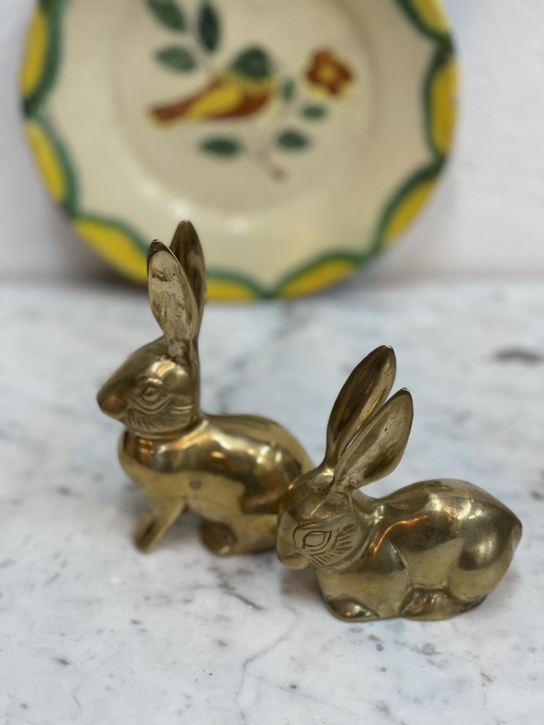 Vintage brass rabbit couple