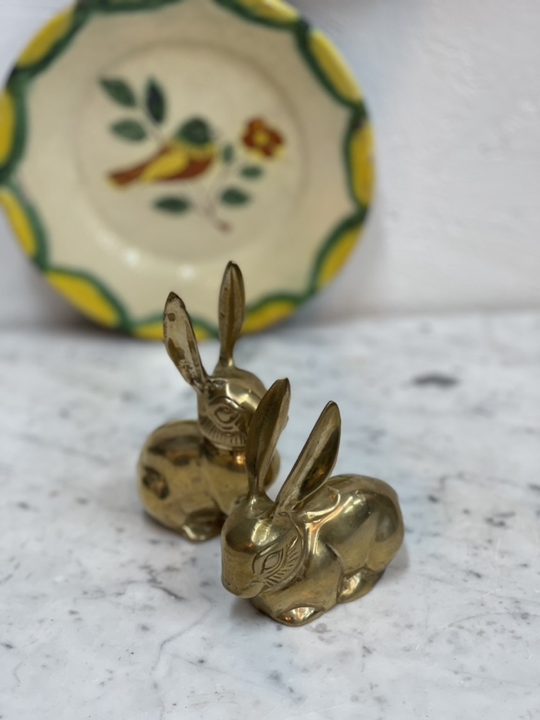 Vintage brass rabbit couple