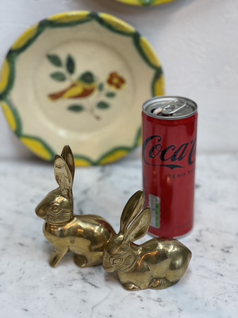 Vintage brass rabbit couple