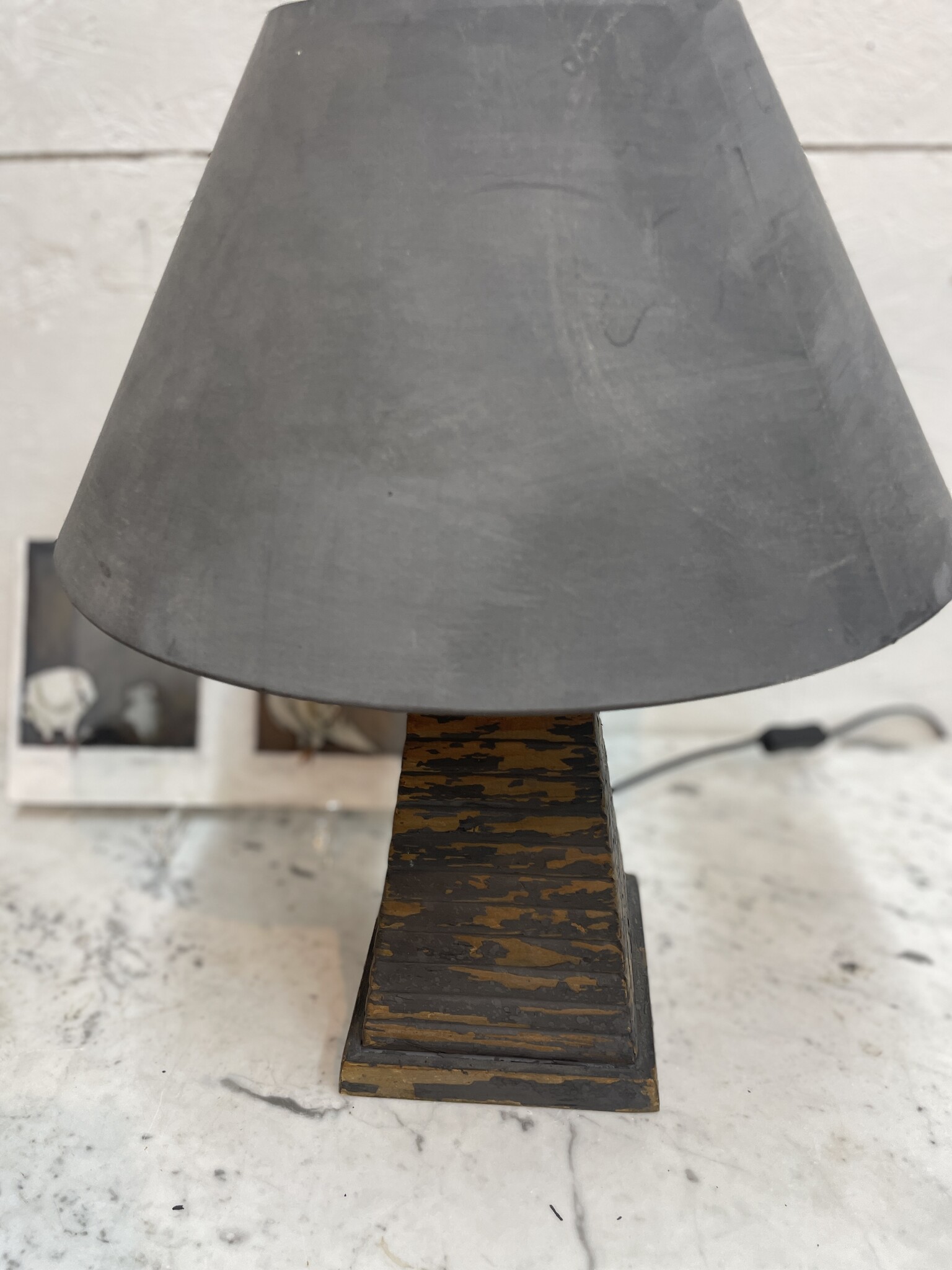 Vintage lamp with painted lampshade