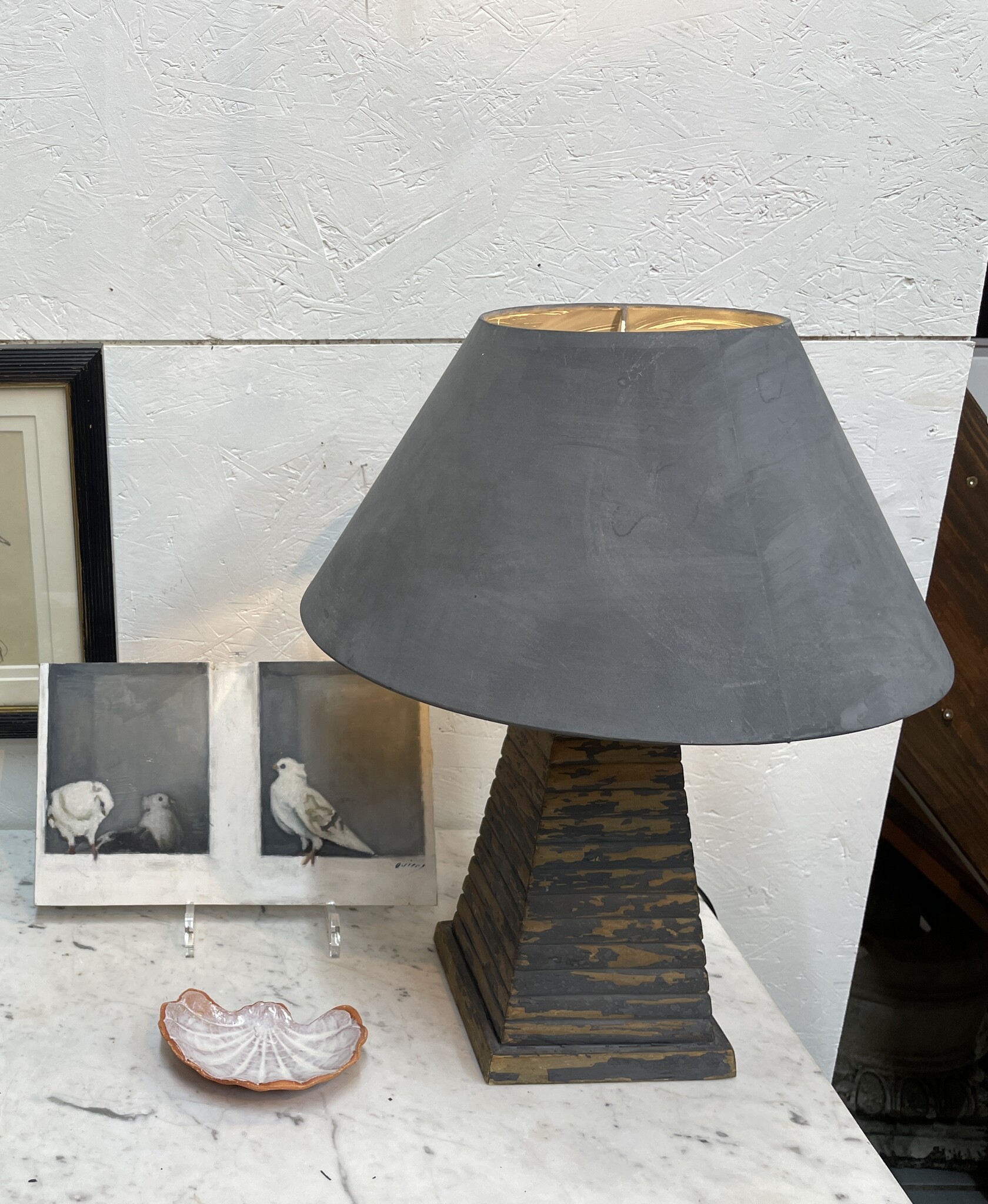 Vintage lamp with painted lampshade