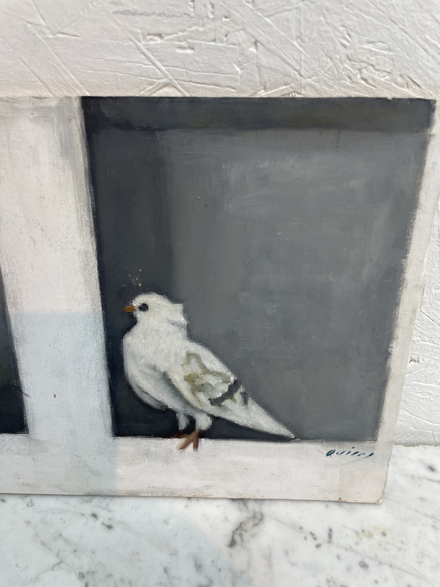 Painting of  white doves in a cubicle or something