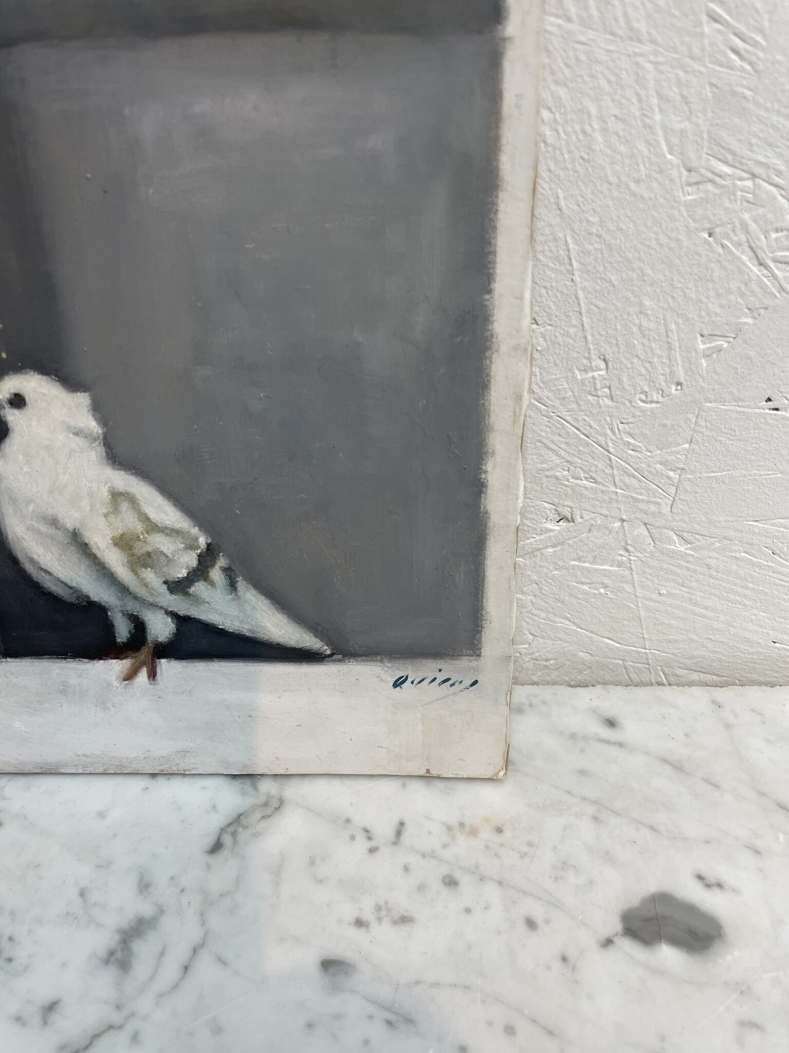 Painting of  white doves in a cubicle or something