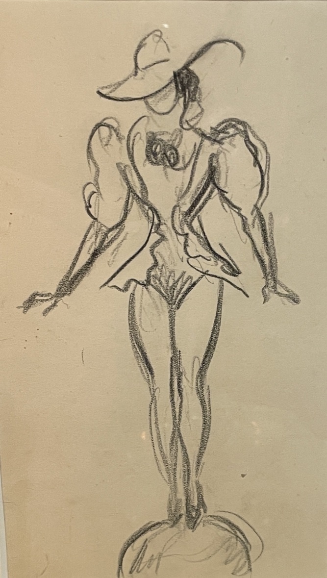 Tekening van Circus artieste op bal, Robert Lepeltier, in mooie oude lijst