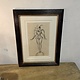 Drawing of circus lady balancing on a bal, Robert Lepeltier,  in lovely old frame