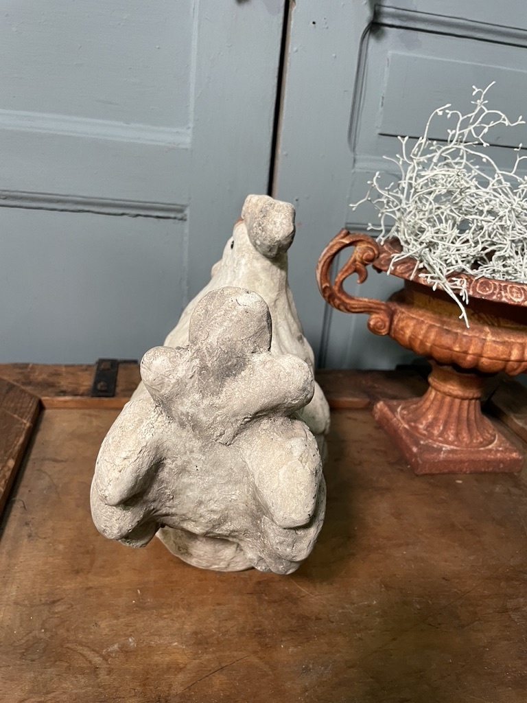 Vintage garden statue, white rooster with large feet