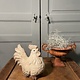 Vintage garden statue, white rooster with large feet