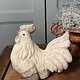 Vintage garden statue, white rooster with large feet