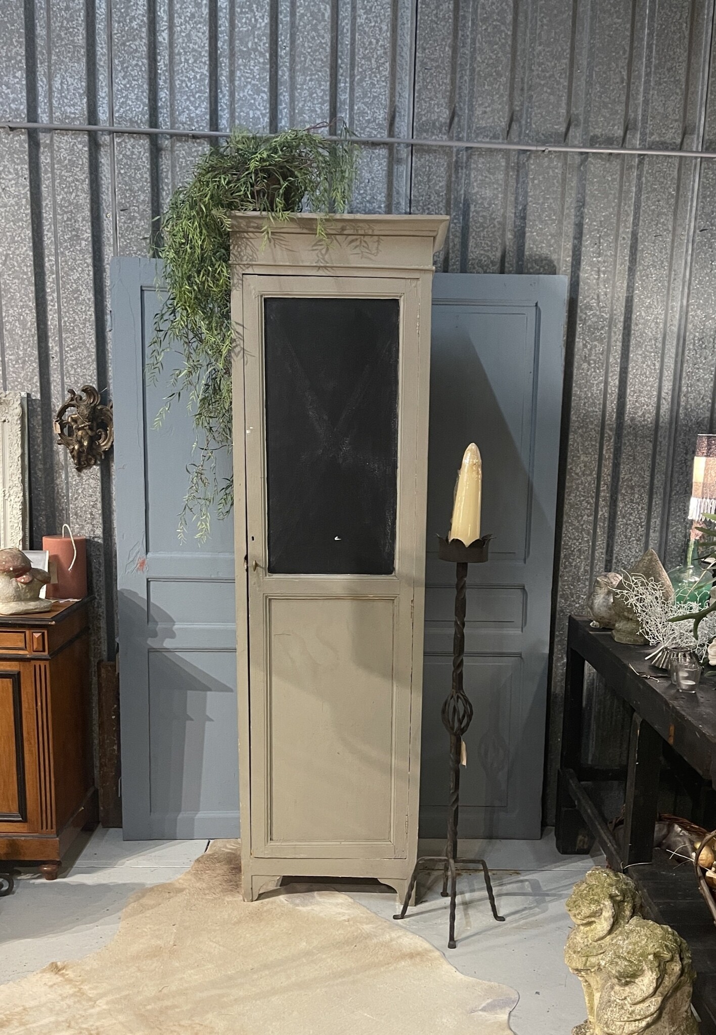 Antique  tall slim one-door cabinet