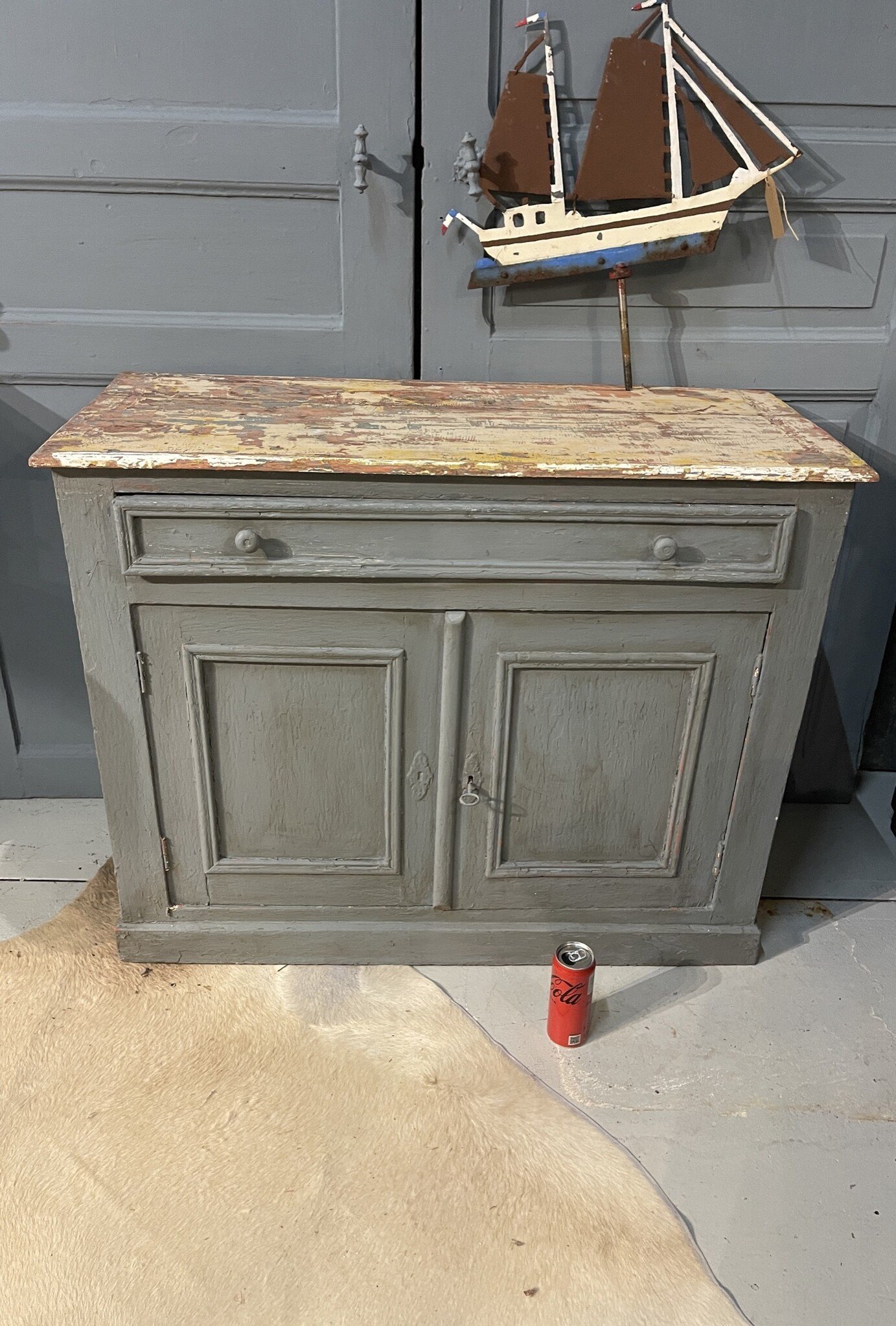 Antique French cabinet, with loads of old paint layers