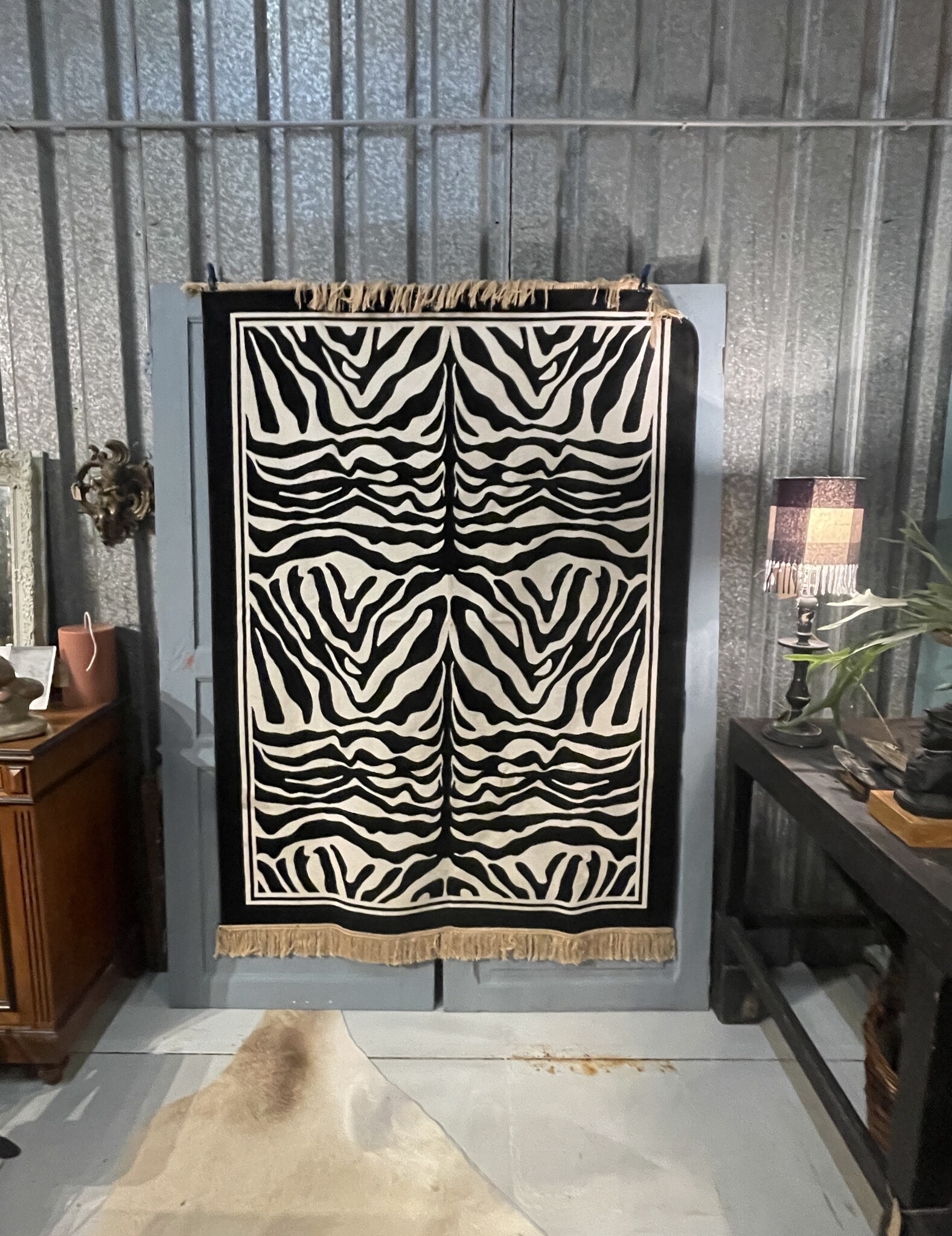 Zebra vloerkleed met franje