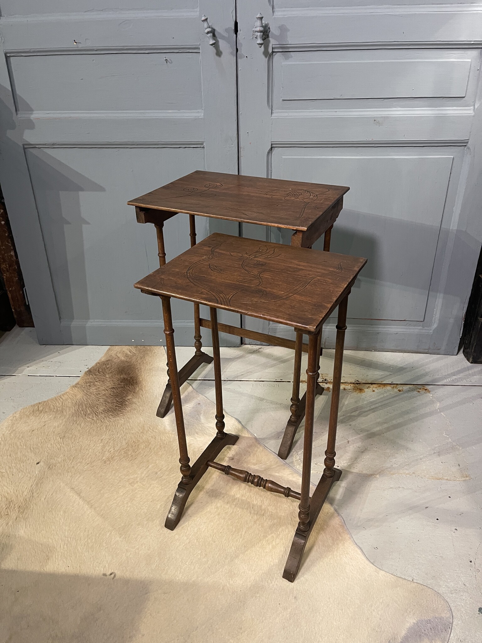 Antique set of nesting side tables