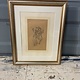 Pair of pencil drawings of circus artists and a lady in her dressing room