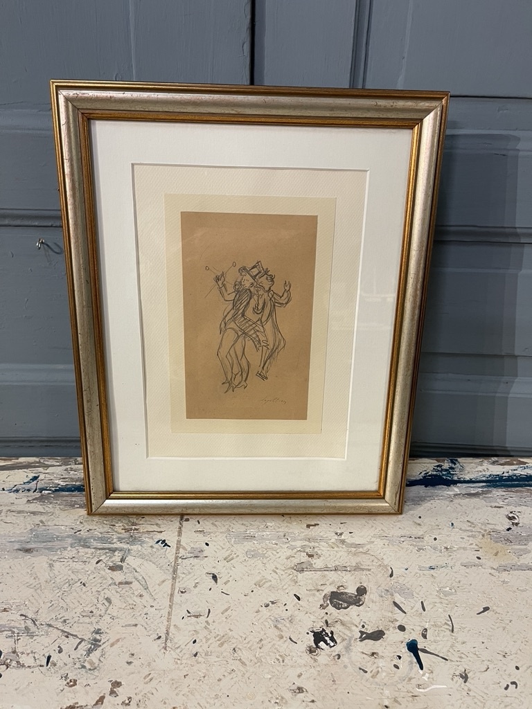 Stel potlood tekeningen van  artiesten, een stelletje acrobaten en een dame zonder kleren