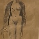 Pair of pencil drawings of circus artists and a lady in her dressing room