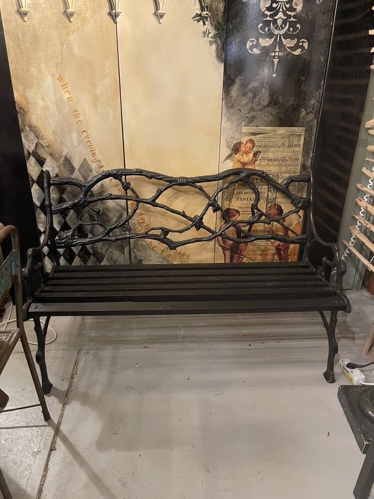 Prachtige antiek  tuinbankje, faux bois