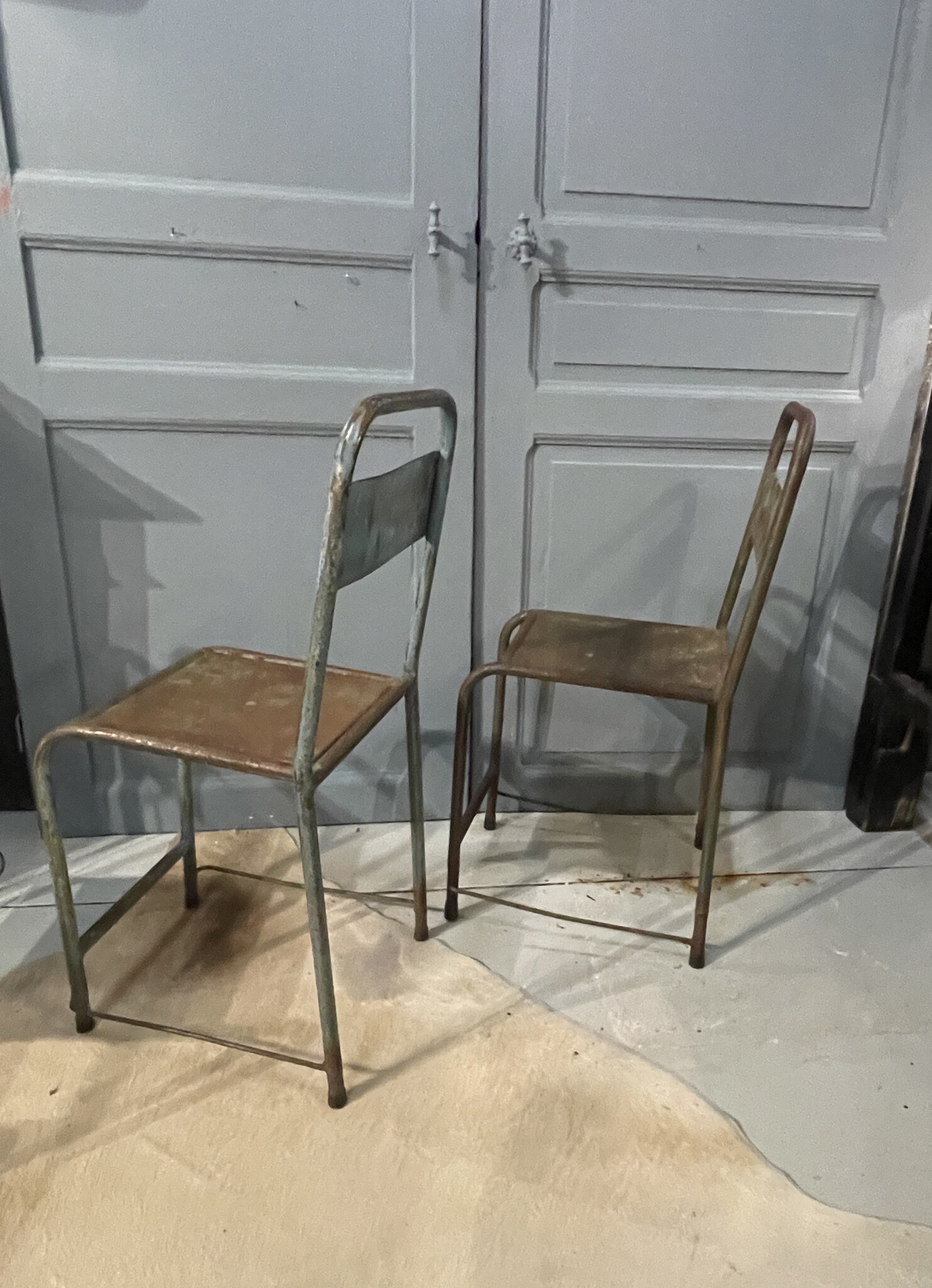 Set of 4 iron terrace chairs, each different