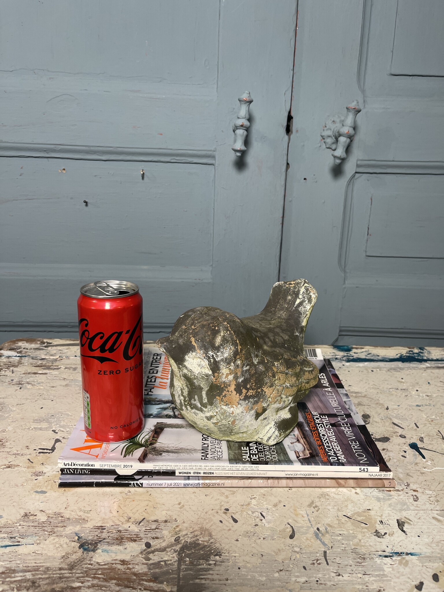 Sweet vintage garden statue,  little oversized bird, lovely patina