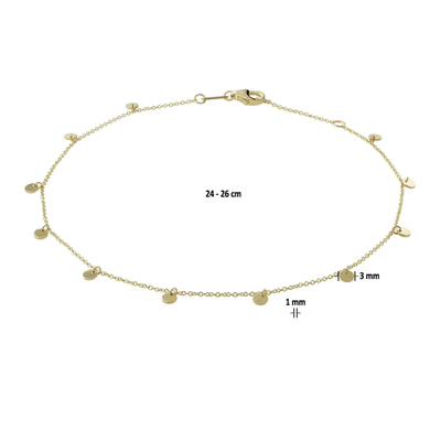 Gouden Enkelbandje rondjes 1,0 mm 24 - 26 cm* Gouden Enkelbandje rondjes 1,0 mm 24 - 26 cm*