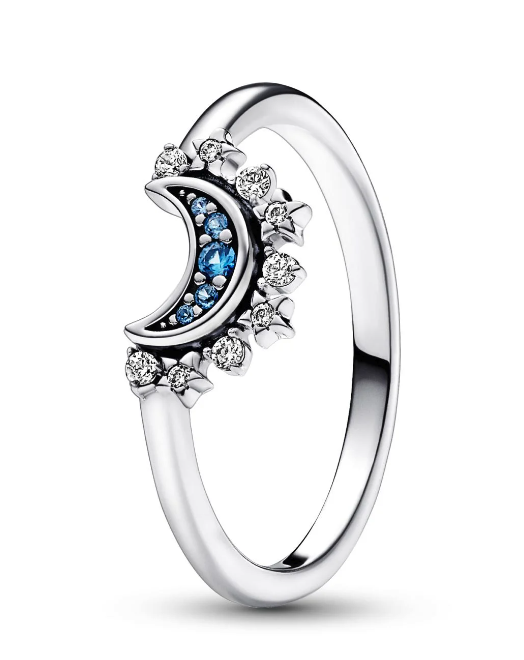 Pandora Celestial Blue Sparkling Moon Ring 192675C01-54