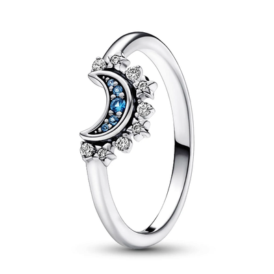 Pandora Celestial Blue Sparkling Moon Ring 192675C01-52 Pandora Celestial Blue Sparkling Moon Ring 192675C01-52