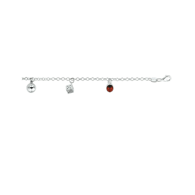 Zilveren armband met 3 stuks diverse bedels. 1008918 Zilveren armband met 3 stuks diverse bedels. 1008918